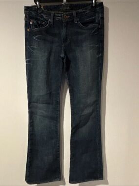 BIG STAR Vintage Denim Blue Dark Wash Flared Jeans Stretch 5-Pocket Button Zip